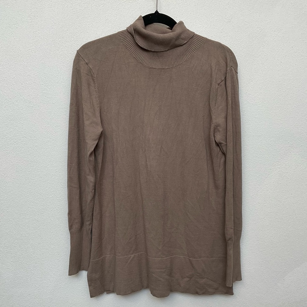 Soft Surroundings Tan Ribbed Cuffs Turtleneck Tunic Size Medium Soft Stretchy